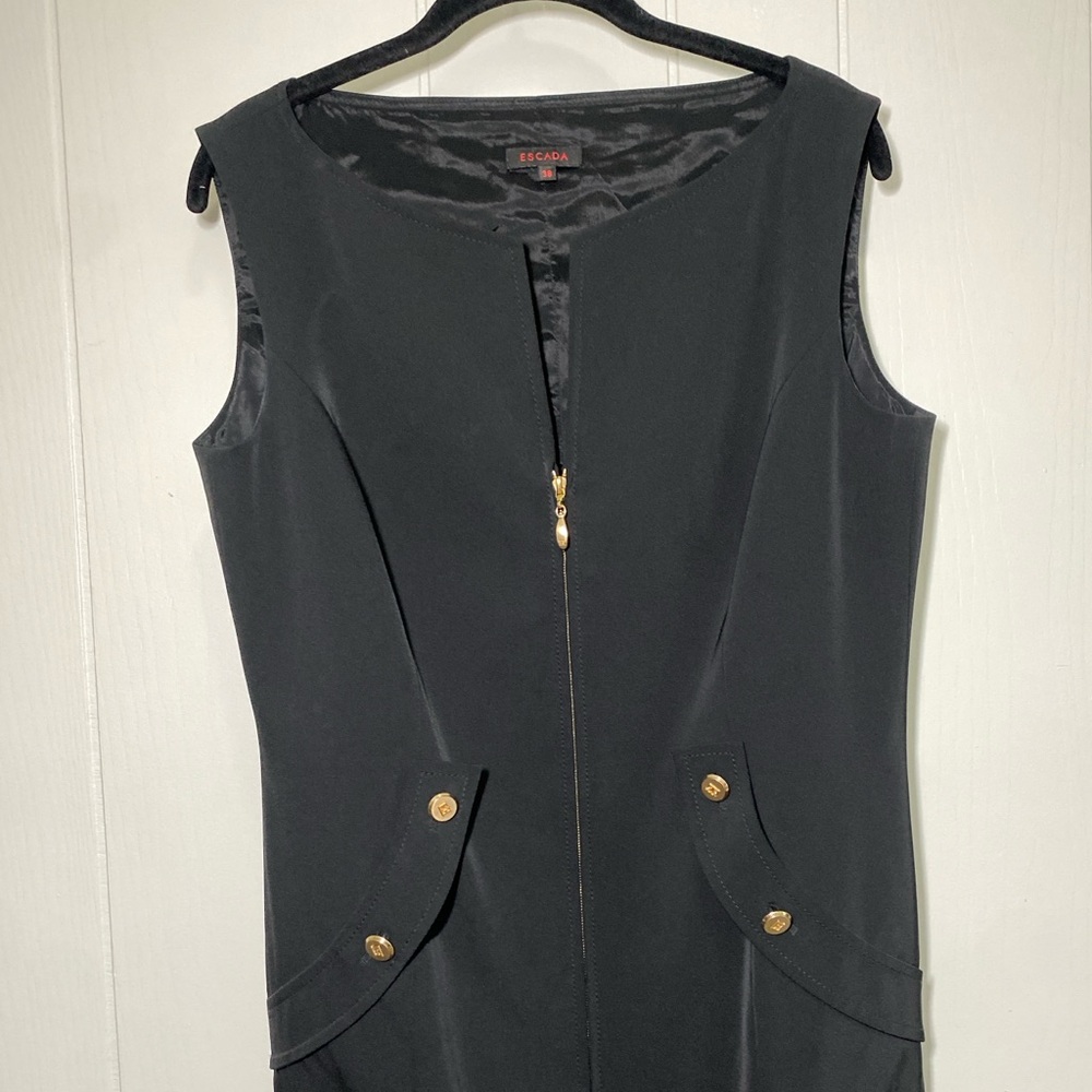 Escada Black Sleeveless Midi Dress with Gold Accents Size 38 (US 8) - Picture 2 of 13